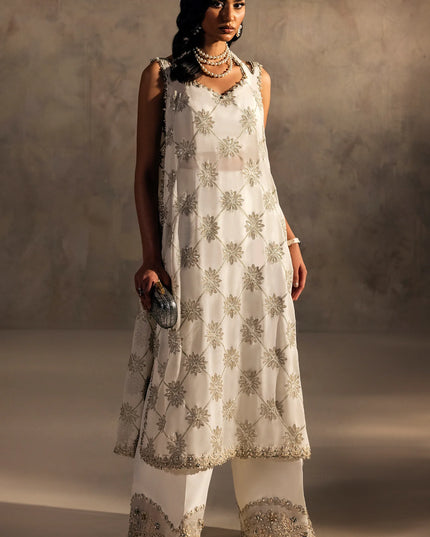 ELAN NOEMIE | White Chiffon Embellished Co Ord Set