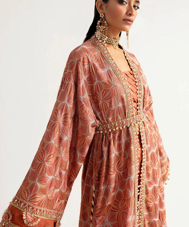 ÉLAN | Chiffon Kaftan in Salmon Pink