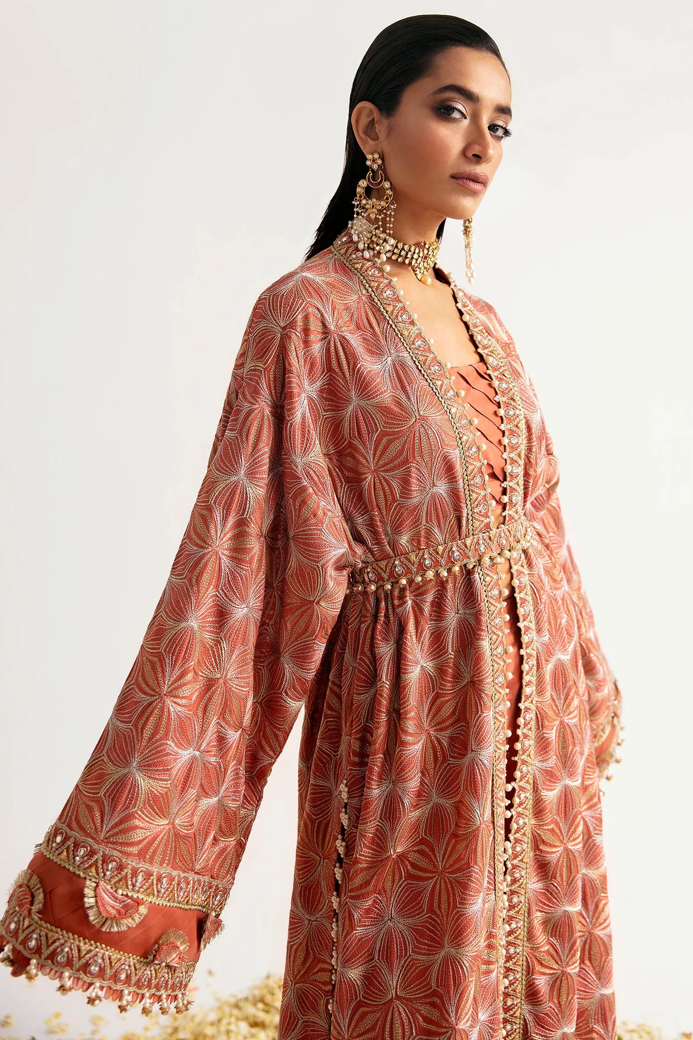ÉLAN | Chiffon Kaftan in Salmon Pink