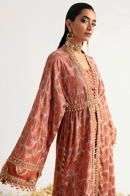 ÉLAN | Chiffon Kaftan in Salmon Pink