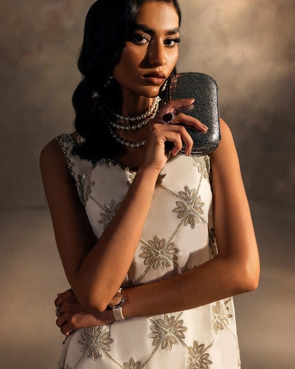 ELAN NOEMIE | White Chiffon Embellished Co Ord Set