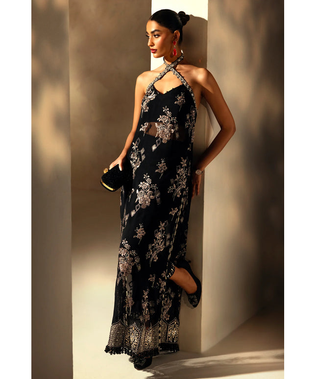 Elan Doree | Black Chiffon Embellished Kaftan