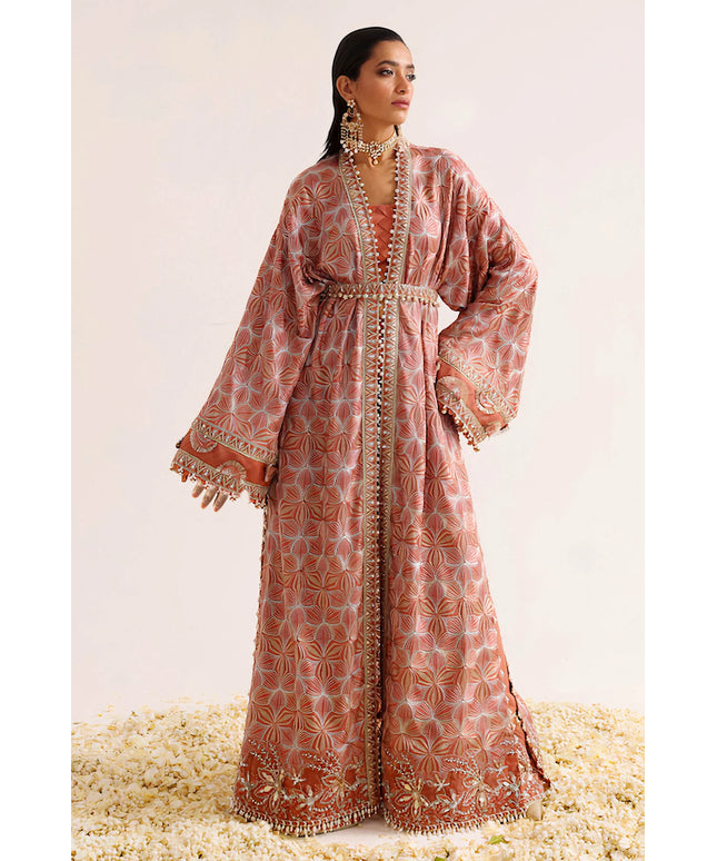 ÉLAN | Chiffon Kaftan in Salmon Pink