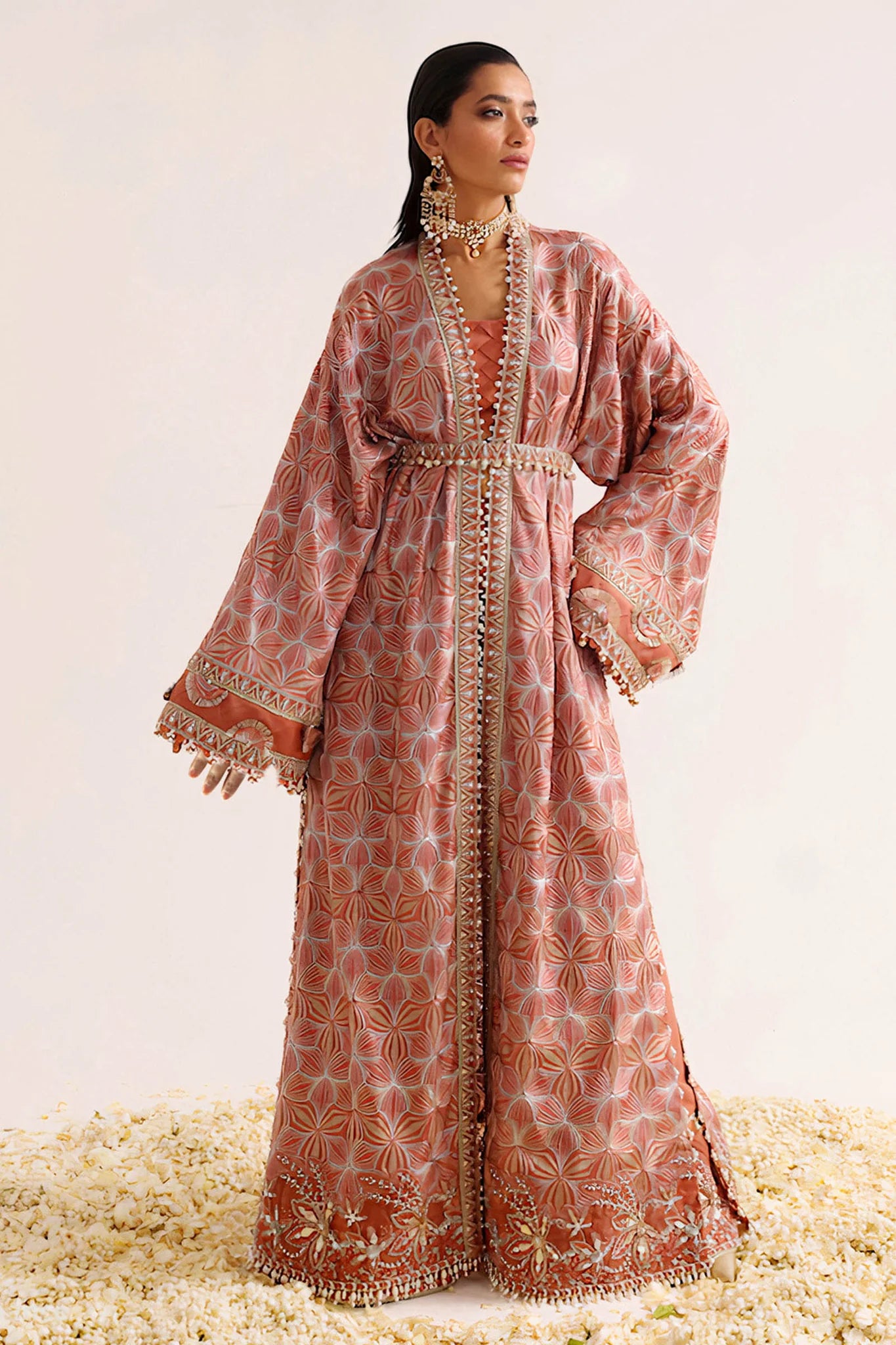 ÉLAN | Chiffon Kaftan in Salmon Pink