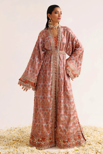 ÉLAN | Chiffon Kaftan in Salmon Pink