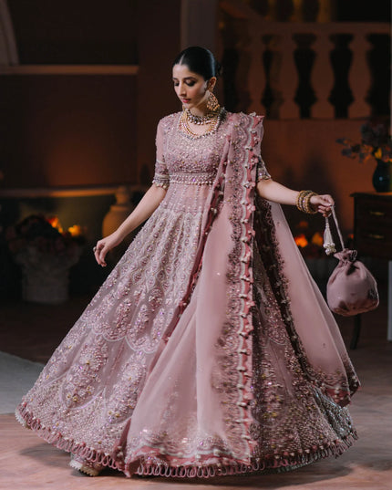 ÉLAN | Pink Organza Embellished & Embroidered Sharara