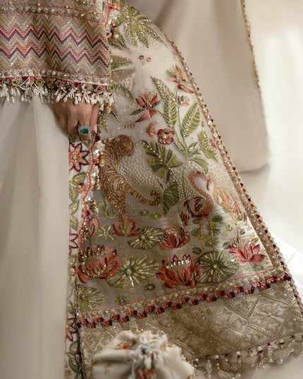 Elan | Ivory Embroidered Embellished Organza Jacket Sharara