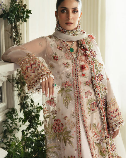 Elan | Ivory Embroidered Embellished Organza Jacket Sharara