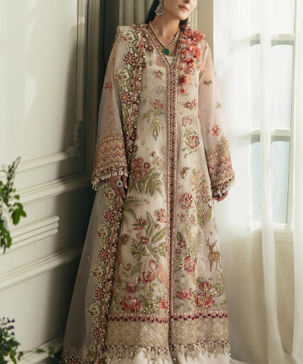 Elan | Ivory Embroidered Embellished Organza Jacket Sharara