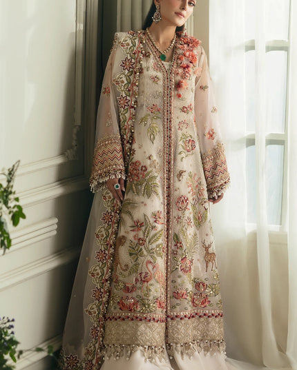 Elan | Ivory Embroidered Embellished Organza Jacket Sharara