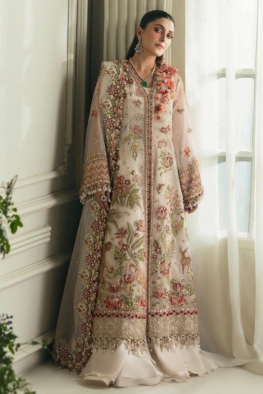 Elan | Ivory Embroidered Embellished Organza Jacket Sharara