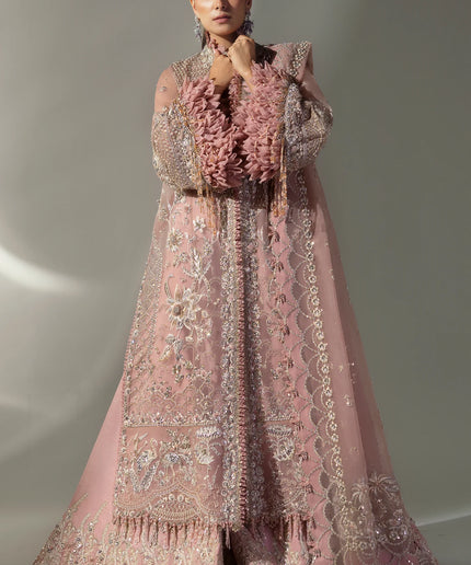 Elan | Pink Embroidered Embellished Organza Jacket Sharara