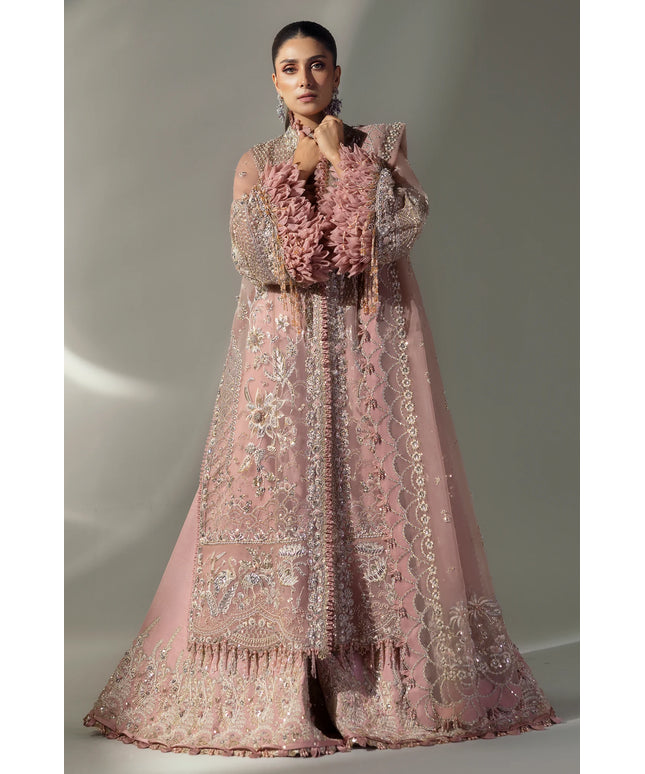 Elan | Pink Embroidered Embellished Organza Jacket Sharara
