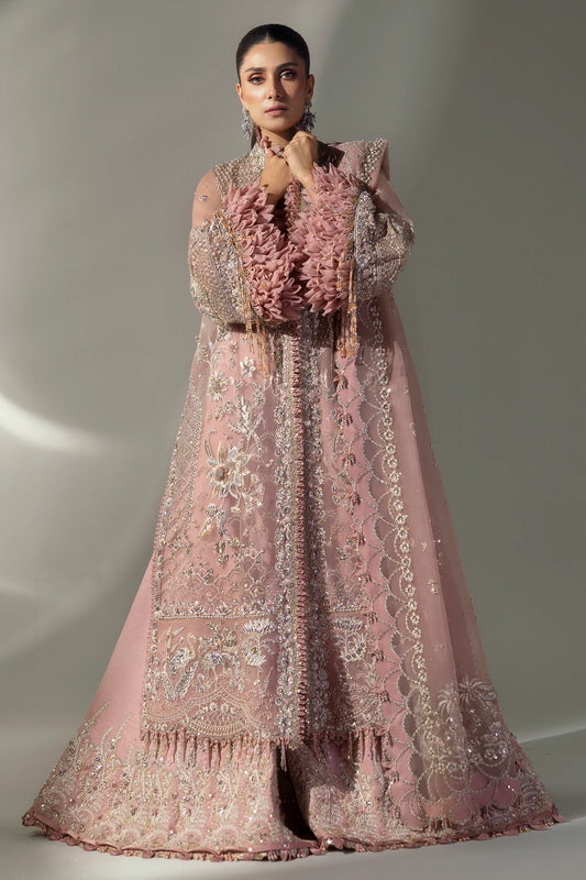 Elan | Pink Embroidered Embellished Organza Jacket Sharara