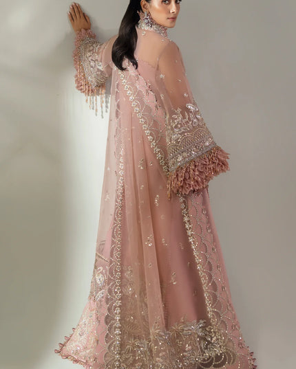 Elan | Pink Embroidered Embellished Organza Jacket Sharara