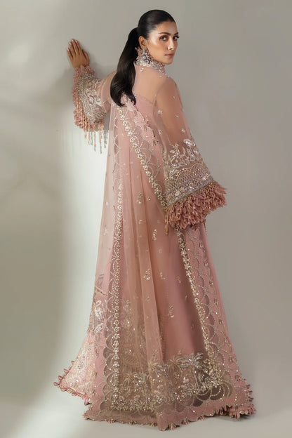 Elan | Pink Embroidered Embellished Organza Jacket Sharara