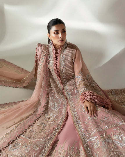 Elan | Pink Embroidered Embellished Organza Jacket Sharara