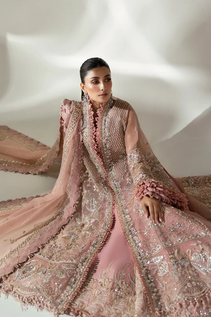 Elan | Pink Embroidered Embellished Organza Jacket Sharara