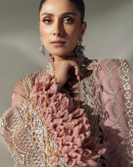 Elan | Pink Embroidered Embellished Organza Jacket Sharara