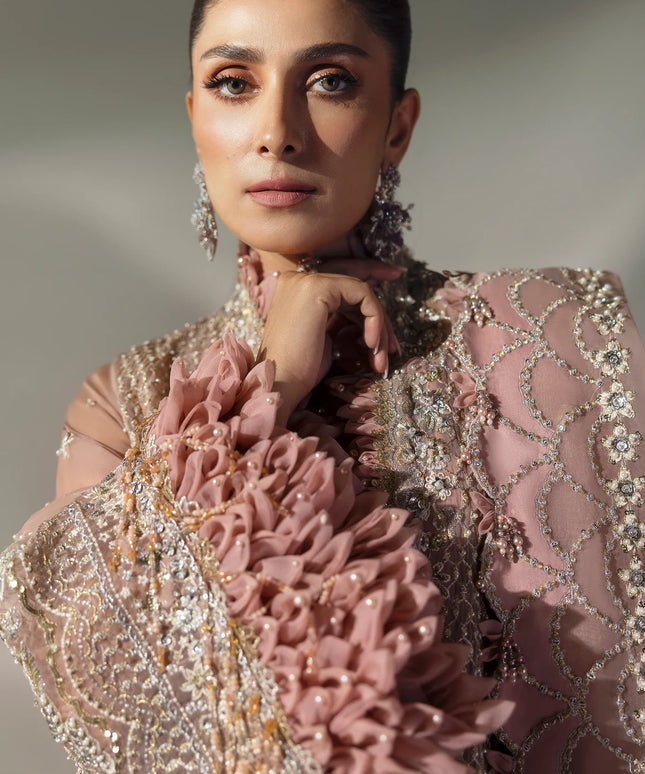 Elan | Pink Embroidered Embellished Organza Jacket Sharara
