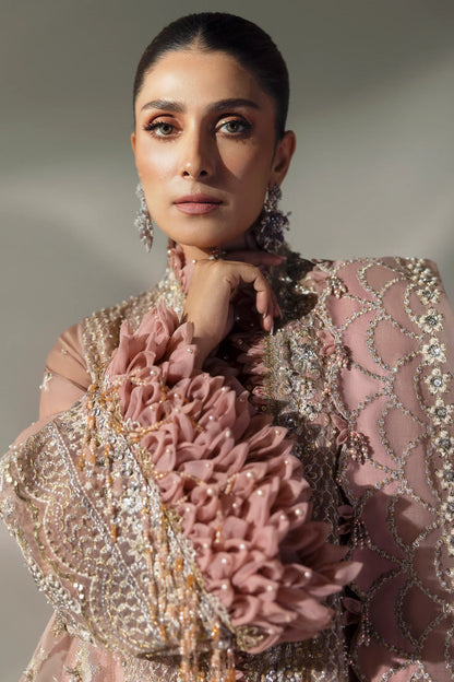 Elan | Pink Embroidered Embellished Organza Jacket Sharara
