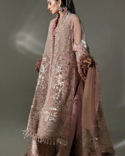 Elan | Pink Embroidered Embellished Organza Jacket Sharara