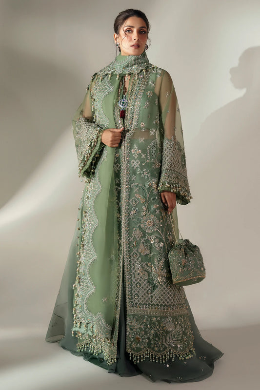 Elan | Green Embroidered Embellished Organza Jacket Sharara