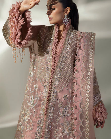Elan | Pink Embroidered Embellished Organza Jacket Sharara