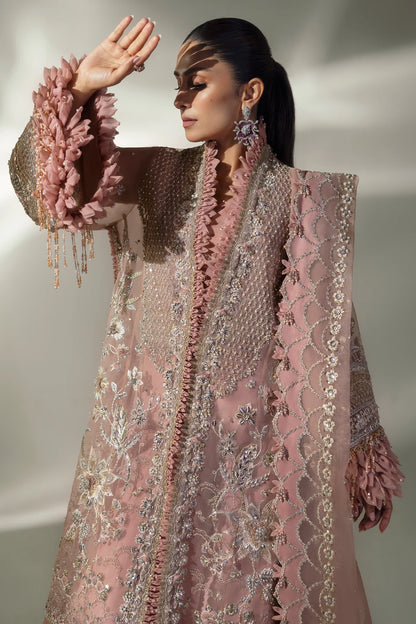 Elan | Pink Embroidered Embellished Organza Jacket Sharara