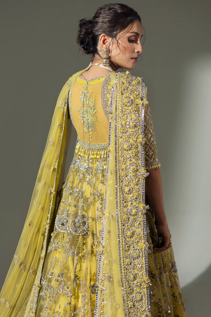 Elan | Lime Yellow Embroidered Embellished Net Maxi Dress