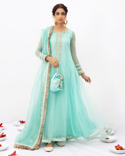 VASL | Aqua Blue Embellished Embroidered Pishwas