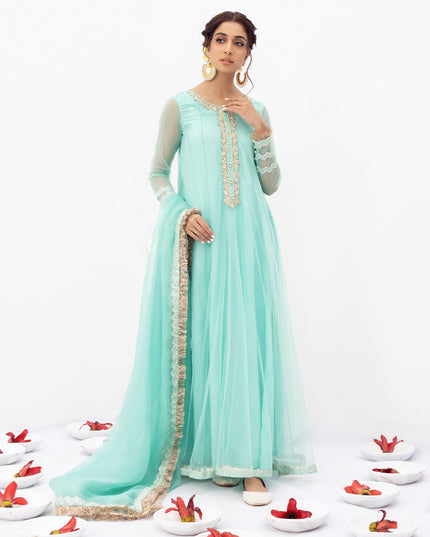 VASL | Aqua Blue Embellished Embroidered Pishwas
