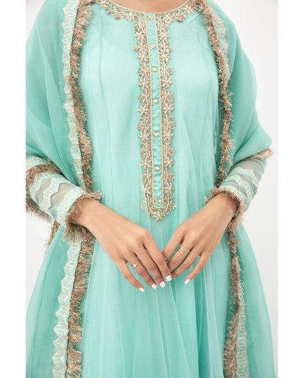 VASL | Aqua Blue Embellished Embroidered Pishwas
