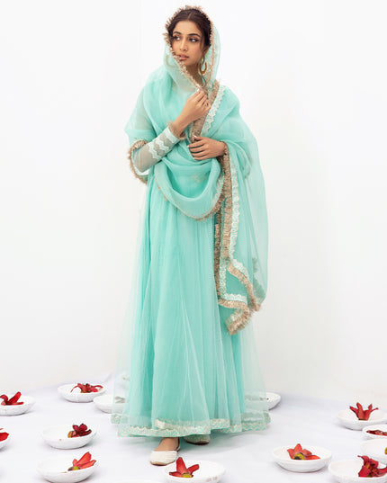 VASL | Aqua Blue Embellished Embroidered Pishwas