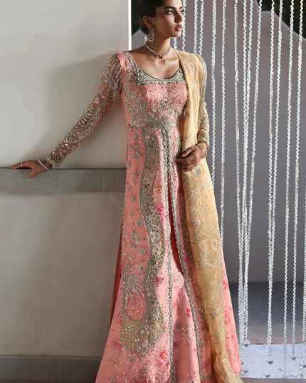 Velora | Pink Printed Silk Hand Embellished Gown