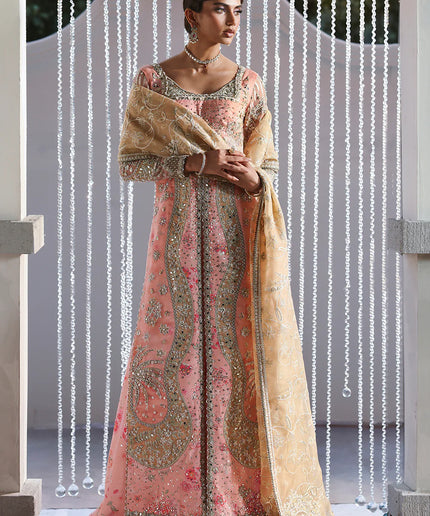 Velora | Pink Printed Silk Hand Embellished Gown