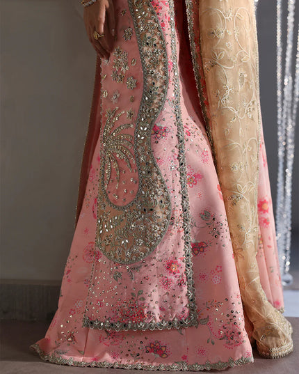Velora | Pink Printed Silk Hand Embellished Gown