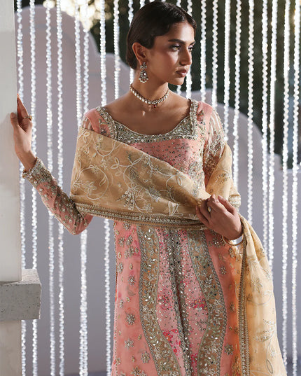 Velora | Pink Printed Silk Hand Embellished Gown