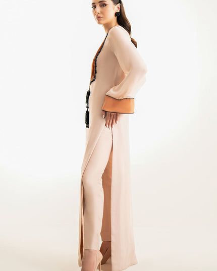 Vesper | Beige Hand Embellished Kaftan Shirt