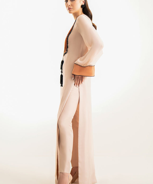 Vesper | Beige Hand Embellished Kaftan Shirt