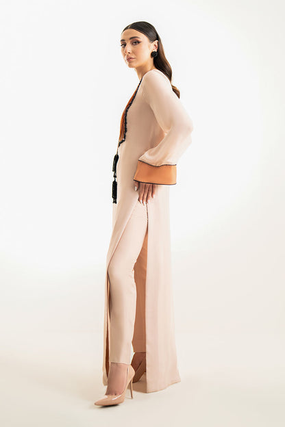 Vesper | Beige Hand Embellished Kaftan Shirt