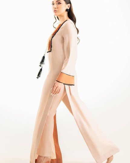 Vesper | Beige Hand Embellished Kaftan Shirt