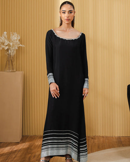 Nialt | Black Soft Silk Embellished Dress