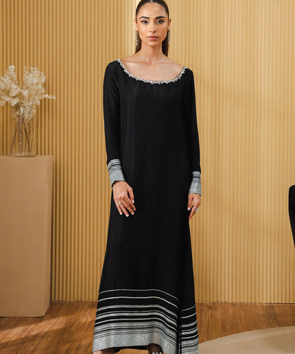Nialt | Black Soft Silk Embellished Dress