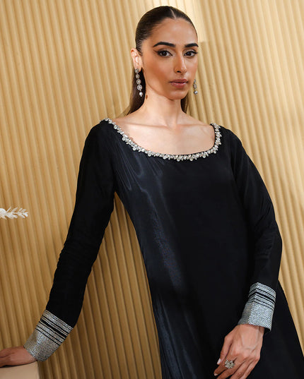 Nialt | Black Soft Silk Embellished Dress