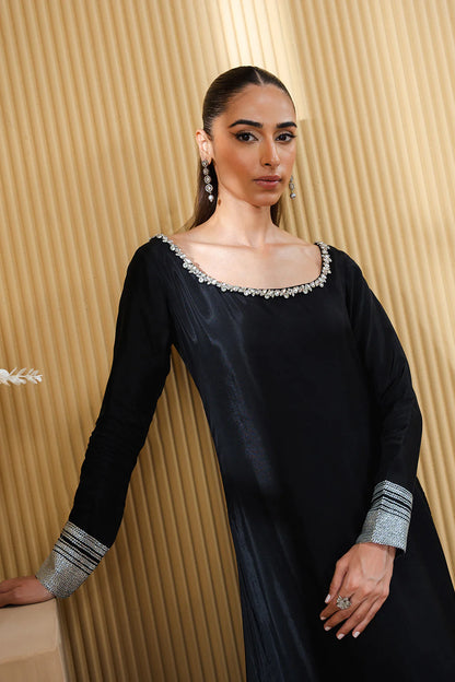 Nialt | Black Soft Silk Embellished Dress