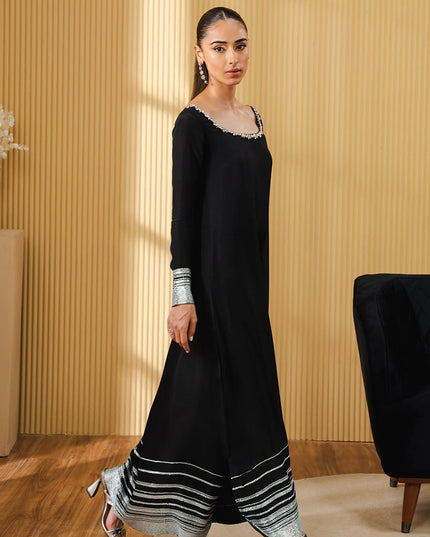 Nialt | Black Soft Silk Embellished Dress