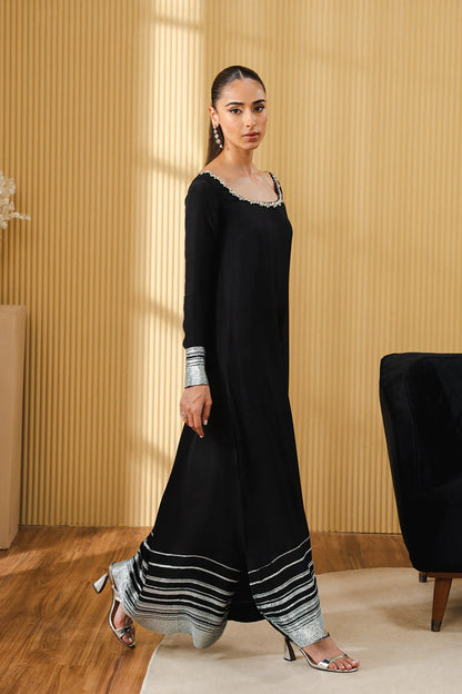 Nialt | Black Soft Silk Embellished Dress