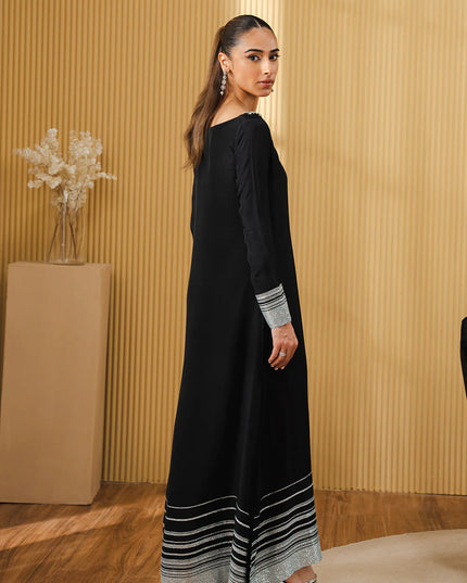 Nialt | Black Soft Silk Embellished Dress