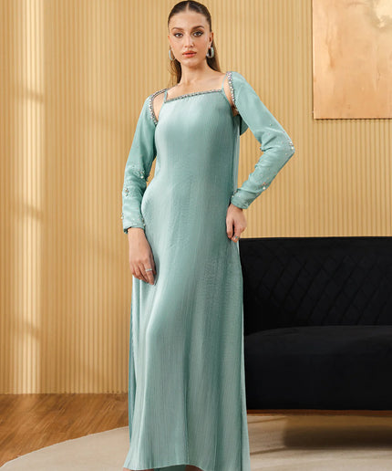 Duan | Mint Green Pleated Charmeuse Silk Dress